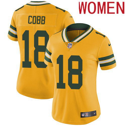 Women Green Bay Packers #18 Randall Cobb Yellow Nike Vapor Limited NFL Jersey->women nfl jersey->Women Jersey